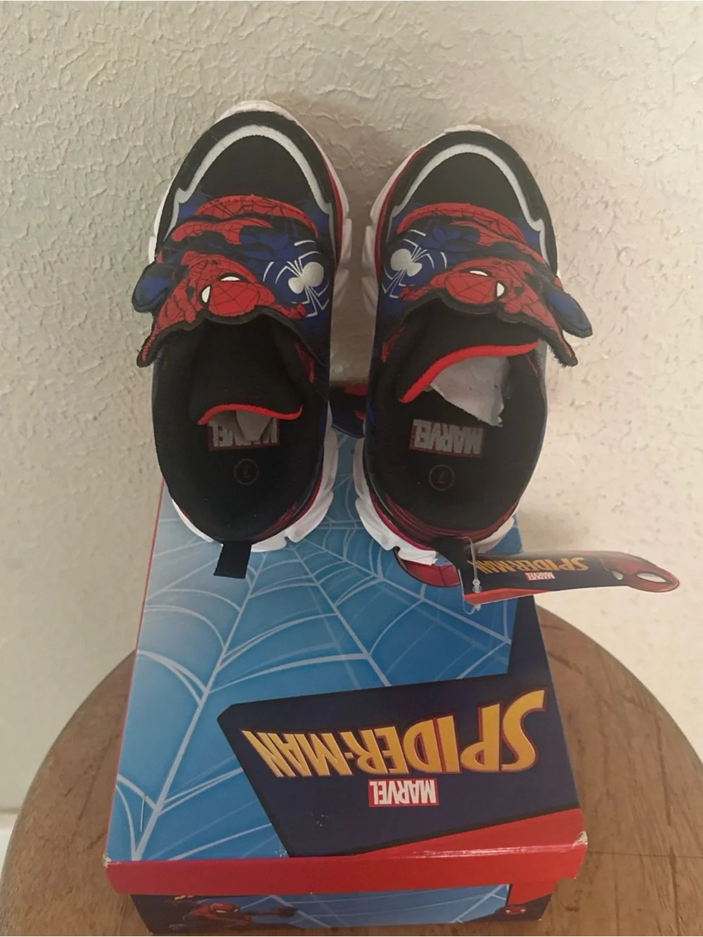 Kids Spider-Themed Red and Blue Athletic Sneakers - Hook & Loop Closure